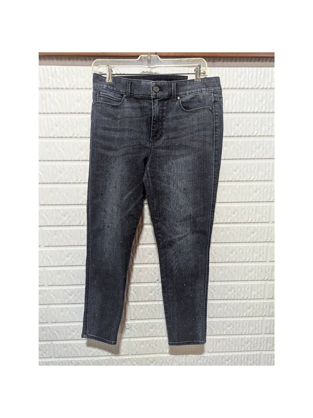 White House Black Market Womens Black The Skinny Ankle Jeans Size 8S with Rhines